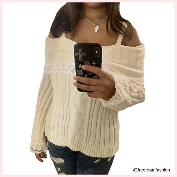 Fairy Grunge Long Sleeve Lace Patchwork Blouse Slim Fit Y2K Top - Picture 2 of 6